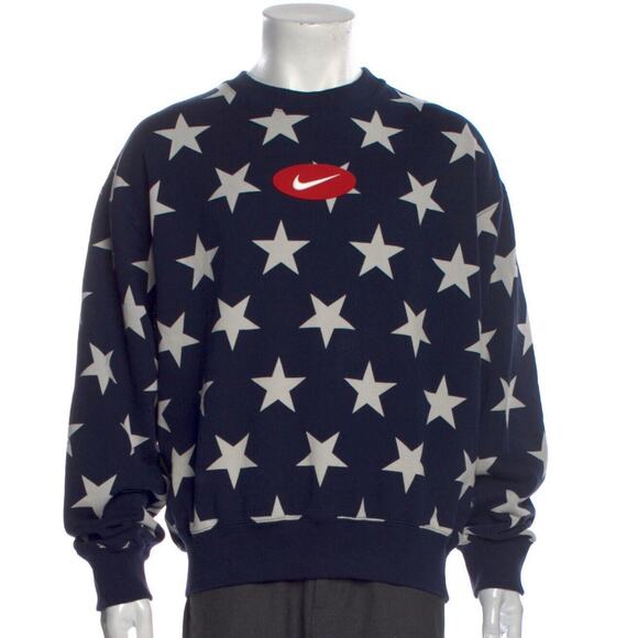 Nike Lab Collection Fleece Sweatshirt Men Sz Medium Blue USA Stars Crew Pullover - Picture 1 of 7